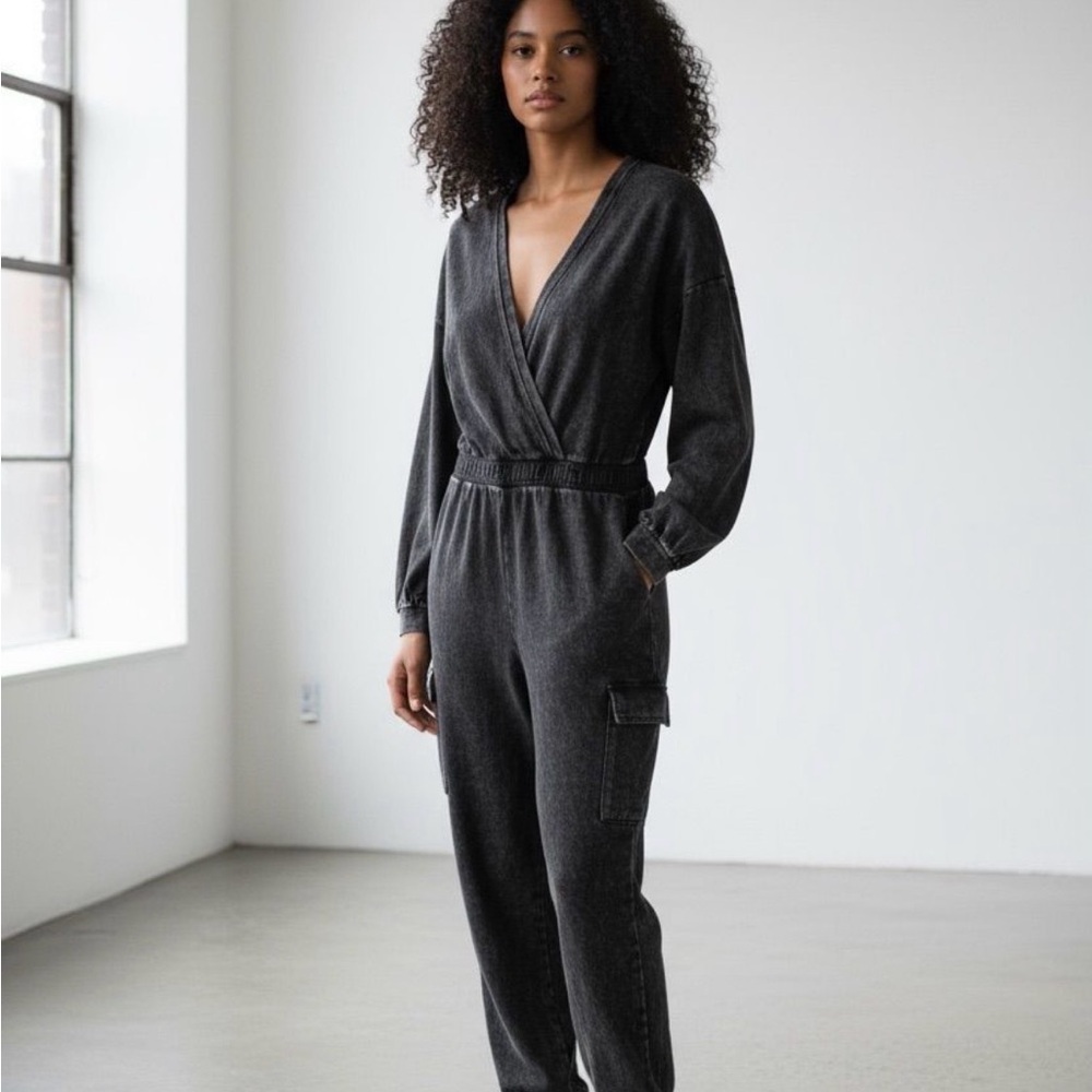New J. Her Women's Black Mineral Wash Jumpsuit